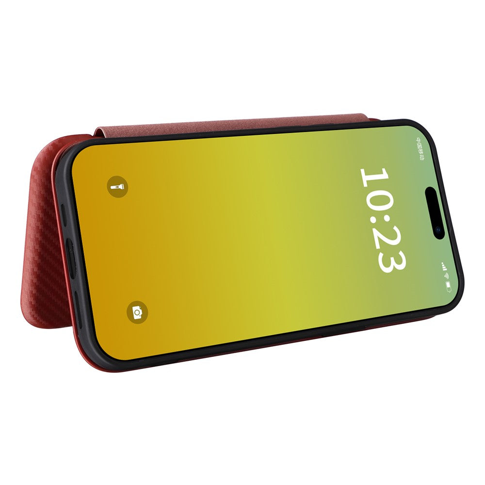 Card Holder Phone Stand Case for iPhone 15 Plus , Carbon Fiber Texture PU Leather Cover