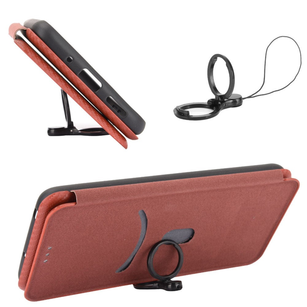 Card Holder Phone Stand Case for iPhone 15 Plus , Carbon Fiber Texture PU Leather Cover