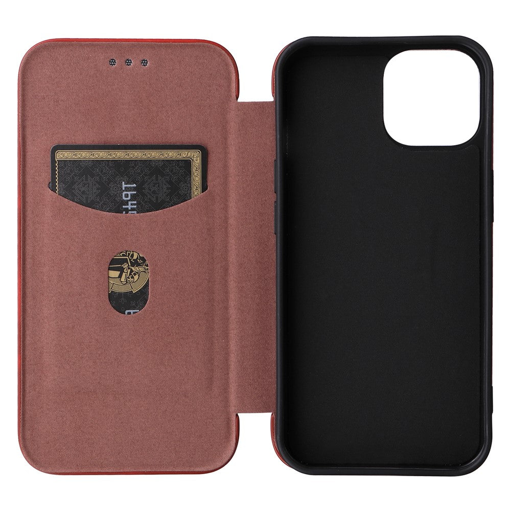 Card Holder Phone Stand Case for iPhone 15 Plus , Carbon Fiber Texture PU Leather Cover