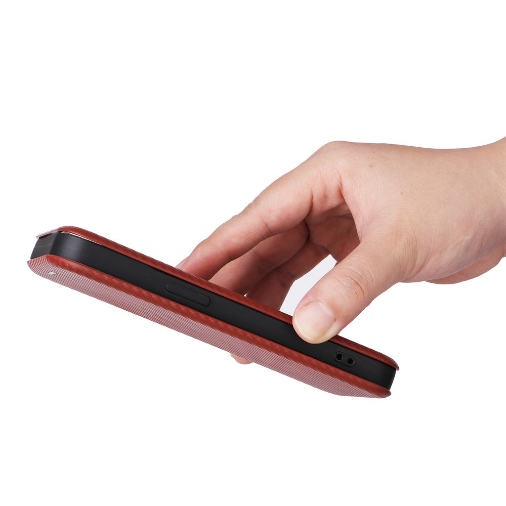 Card Holder Phone Stand Case for iPhone 15 Plus , Carbon Fiber Texture PU Leather Cover