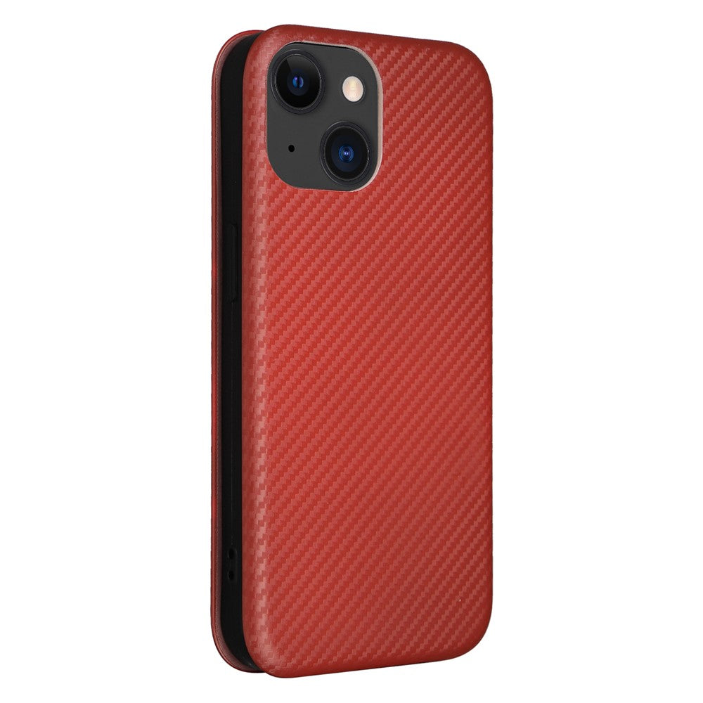 Card Holder Phone Stand Case for iPhone 15 Plus , Carbon Fiber Texture PU Leather Cover