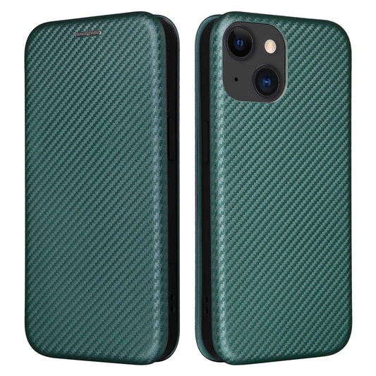 Card Holder Phone Stand Case for iPhone 15 Plus , Carbon Fiber Texture PU Leather Cover