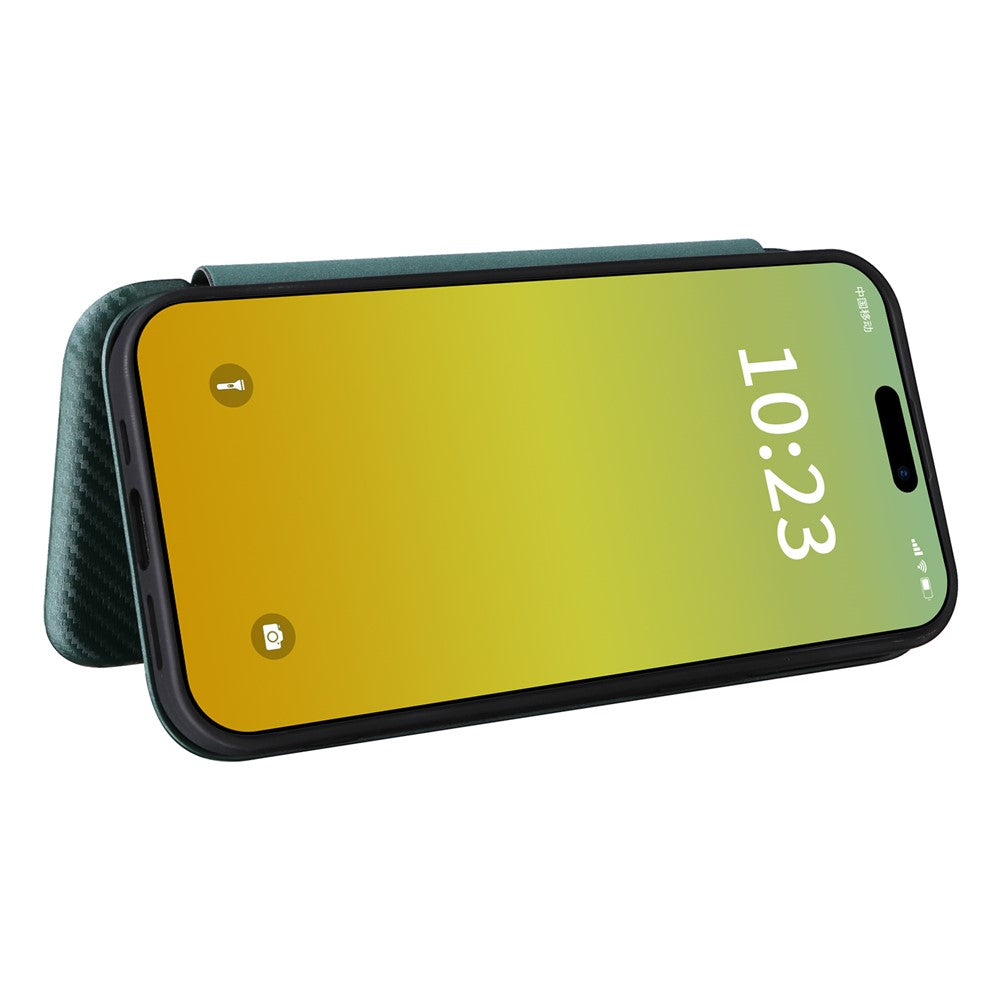 Card Holder Phone Stand Case for iPhone 15 Plus , Carbon Fiber Texture PU Leather Cover