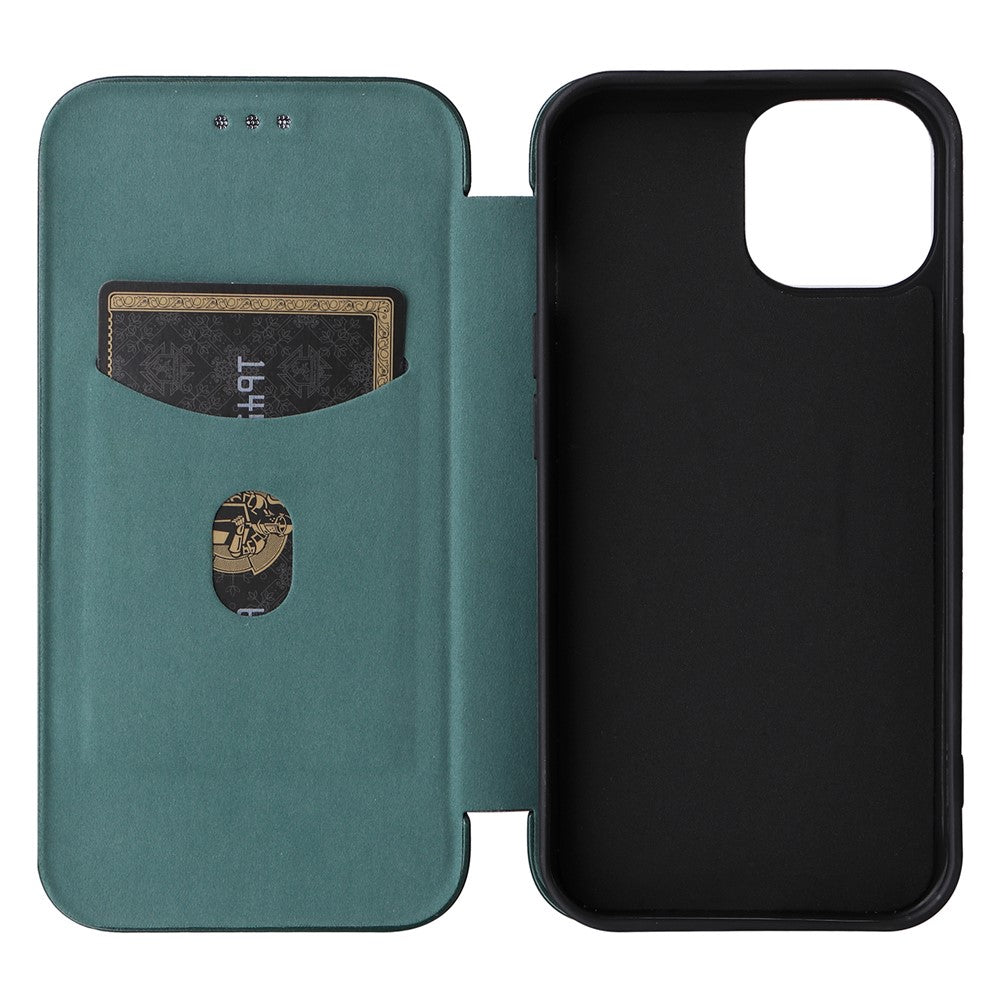 Card Holder Phone Stand Case for iPhone 15 Plus , Carbon Fiber Texture PU Leather Cover
