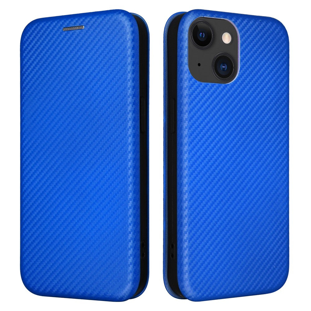 Card Holder Leather Phone Case for iPhone 15 , Carbon Fiber Texture Stand Phone Cover