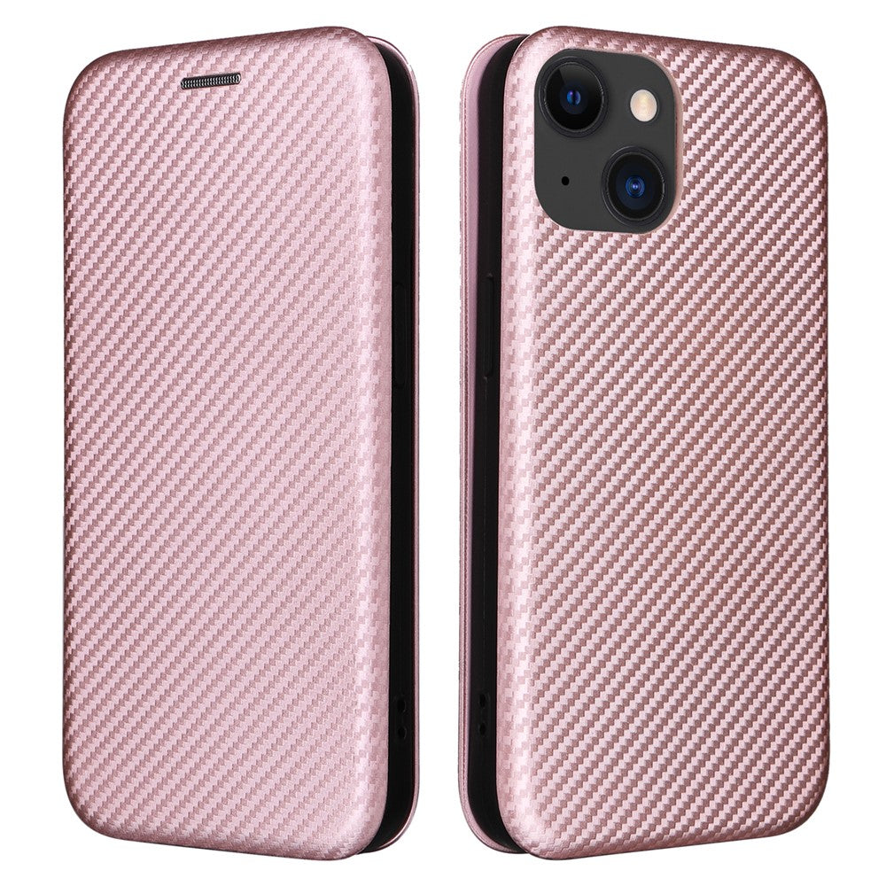 Card Holder Leather Phone Case for iPhone 15 , Carbon Fiber Texture Stand Phone Cover