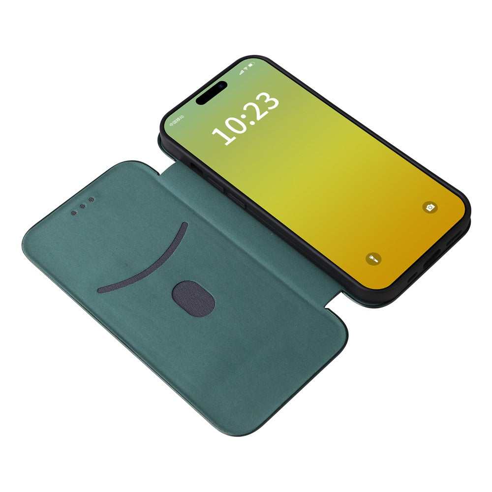 Card Holder Leather Phone Case for iPhone 15 , Carbon Fiber Texture Stand Phone Cover