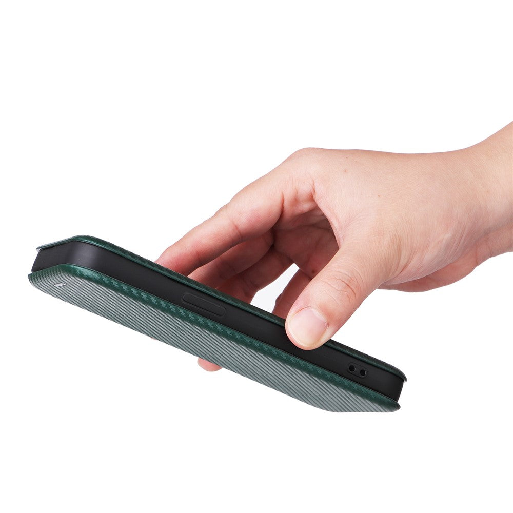 Card Holder Leather Phone Case for iPhone 15 , Carbon Fiber Texture Stand Phone Cover