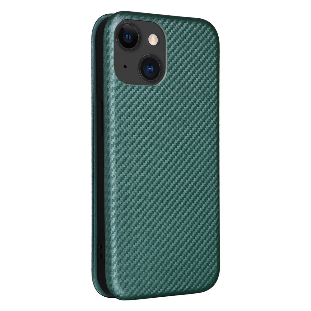 Card Holder Leather Phone Case for iPhone 15 , Carbon Fiber Texture Stand Phone Cover