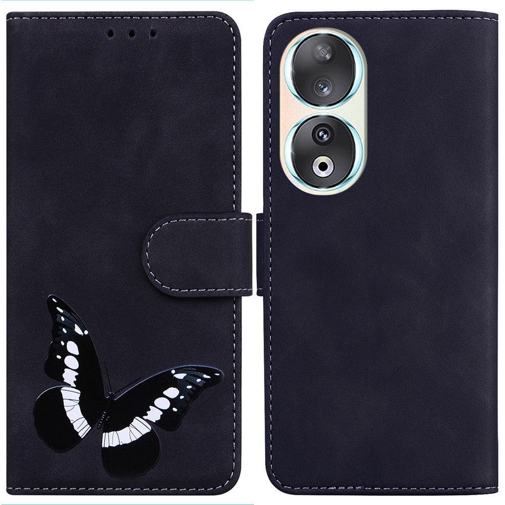 Anti-Drop Wallet Phone Case for Honor 90 Butterfly Printing Skin-Touch PU Leather Flip Cover