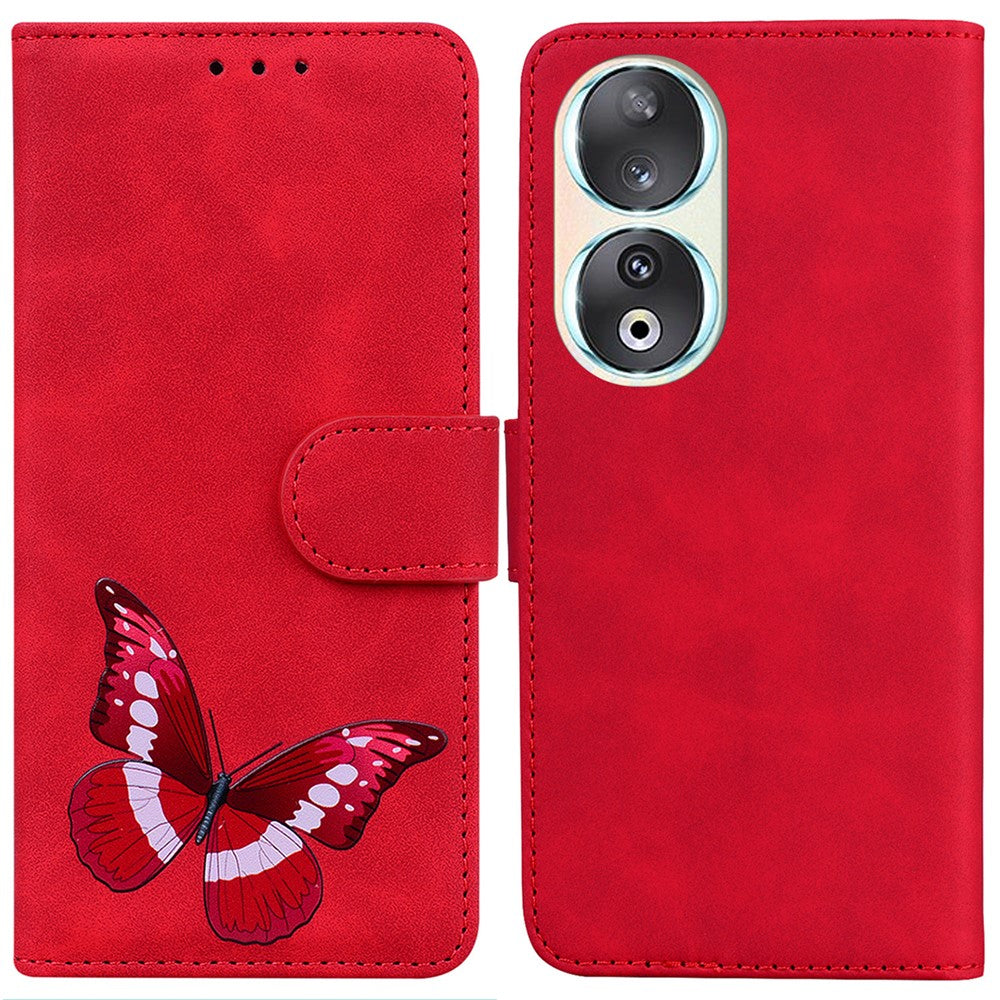 Anti-Drop Wallet Phone Case for Honor 90 Butterfly Printing Skin-Touch PU Leather Flip Cover