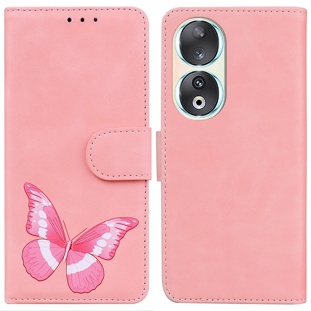Anti-Drop Wallet Phone Case for Honor 90 Butterfly Printing Skin-Touch PU Leather Flip Cover