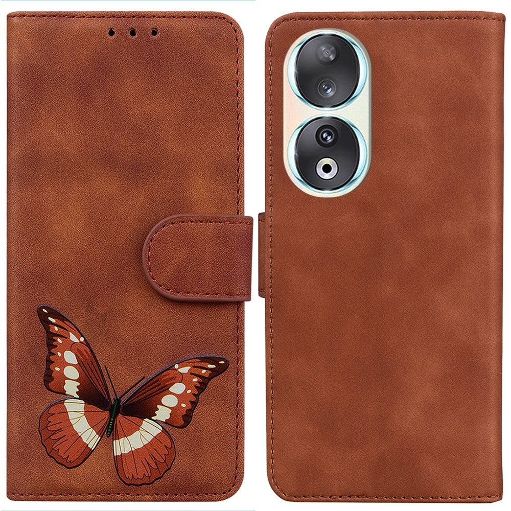 Anti-Drop Wallet Phone Case for Honor 90 Butterfly Printing Skin-Touch PU Leather Flip Cover