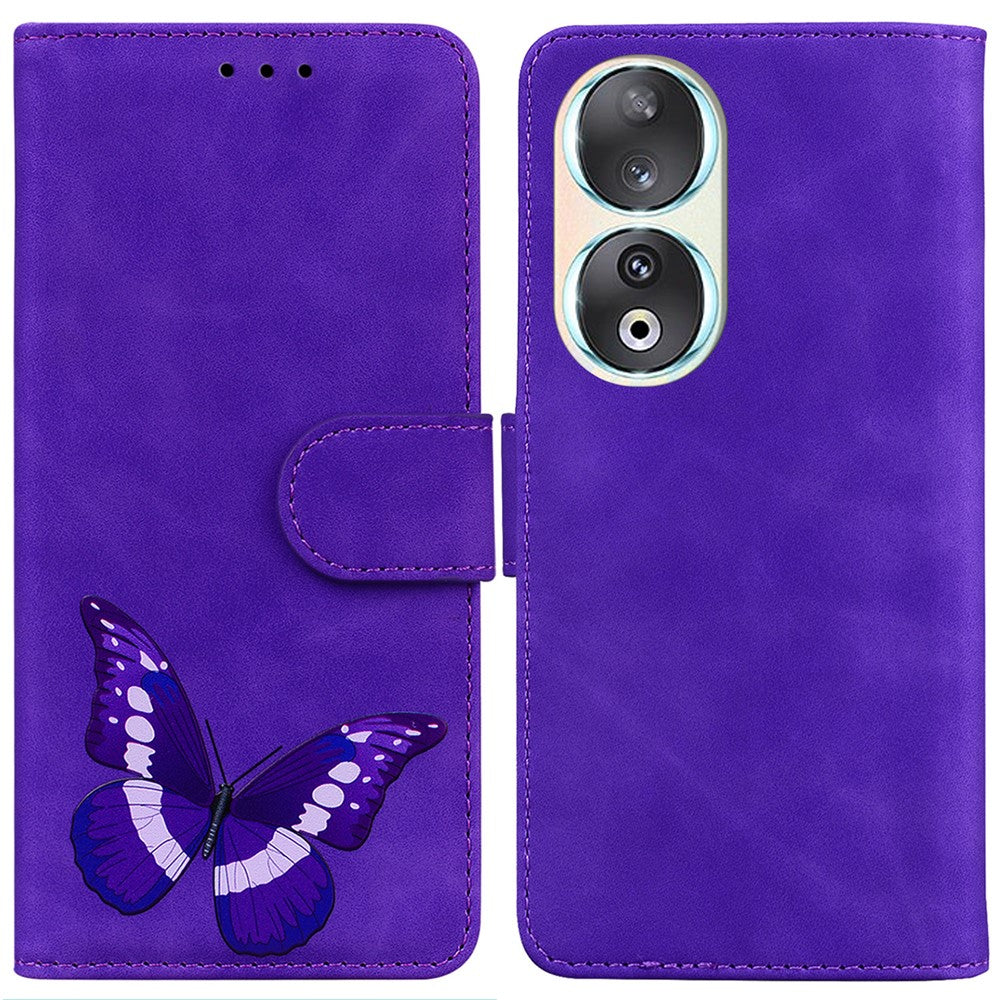 Anti-Drop Wallet Phone Case for Honor 90 Butterfly Printing Skin-Touch PU Leather Flip Cover