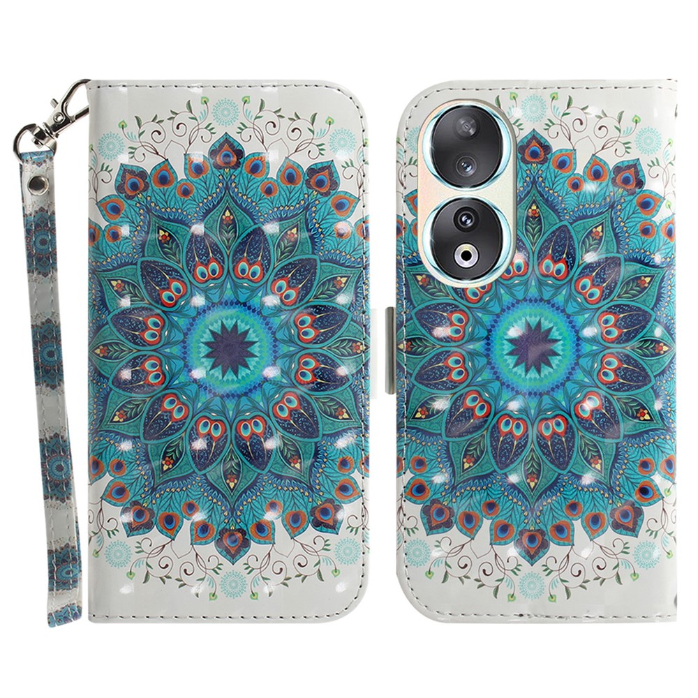 For Honor 90 PU Leather 3D Pattern Printed Phone Case Stand Wallet Drop-proof Cover with Strap