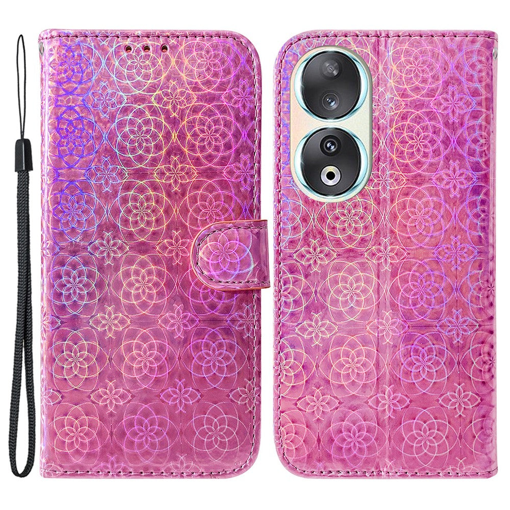 Wallet PU Leather Case for Honor 90 , Dazzling Flower Pattern Stand Cell Phone Cover