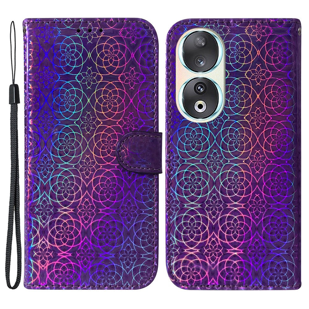 Wallet PU Leather Case for Honor 90 , Dazzling Flower Pattern Stand Cell Phone Cover