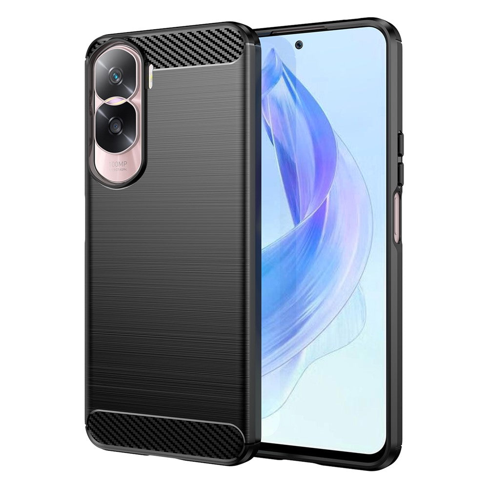 Flexible TPU Carbon Fiber Phone Case for Honor 90 Lite 5G / X50i 5G , Non-Slip Brushed Surface Back Cover