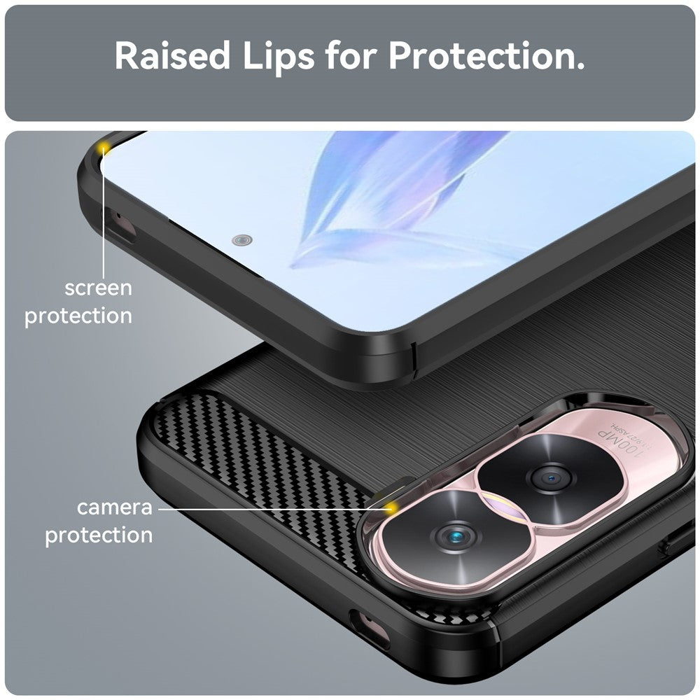 Flexible TPU Carbon Fiber Phone Case for Honor 90 Lite 5G / X50i 5G , Non-Slip Brushed Surface Back Cover