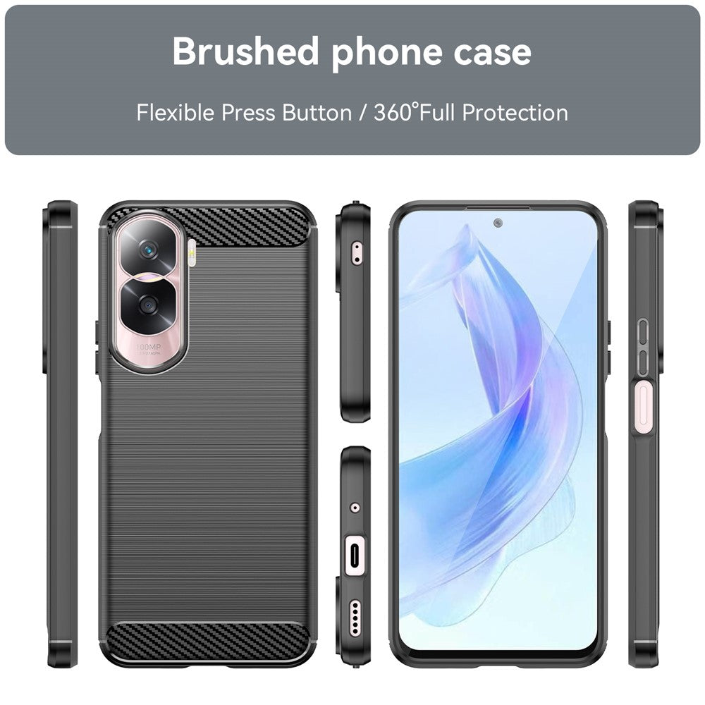 Flexible TPU Carbon Fiber Phone Case for Honor 90 Lite 5G / X50i 5G , Non-Slip Brushed Surface Back Cover