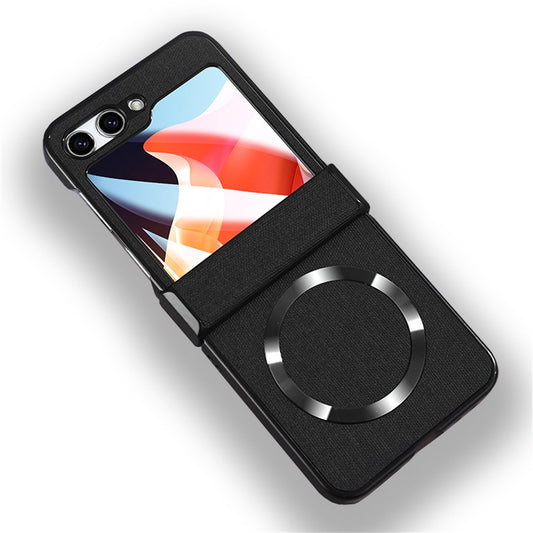 Galaxy Z Flip5 5G – Magnetische Handyhülle aus Kunststoff, PU-Leder und gehärtetem Glas, mit Scharnierschutz, mit Displayschutz