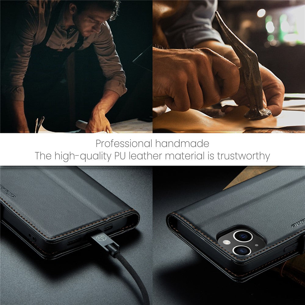 iPhone 15 Plus Glänzende Wallet-Hülle – RFID-Schutz & Ständer
