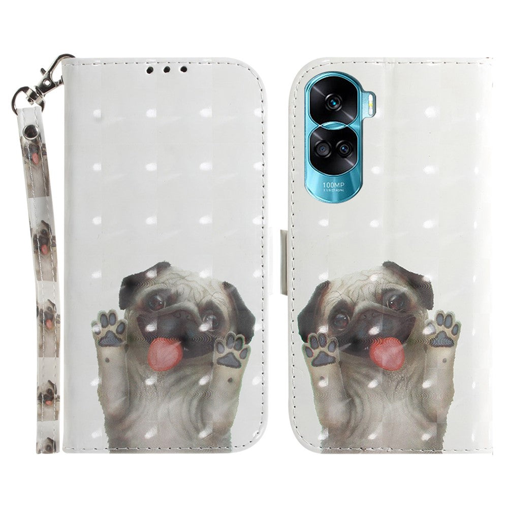Flip Folio PU Leather Phone Case for Honor 90 Lite 5G / X50i 5G , 3D Pattern Printing Wallet Stand Cover with Strap