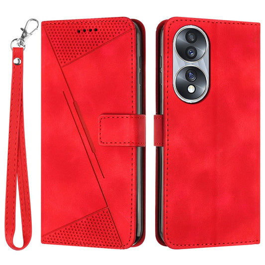 Honor 70 5G Handyhülle – Protective Shell Brieftaschen- aus Leder mit dreieckigem Aufdruck und Riemen