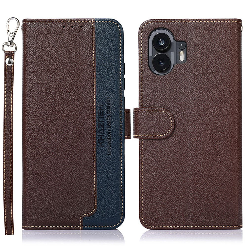 KHAZNEH For Nothing Phone (2) Anti-Scratch Phone Shell Litchi Texture Wallet Stand RFID Blocking PU Leather Case