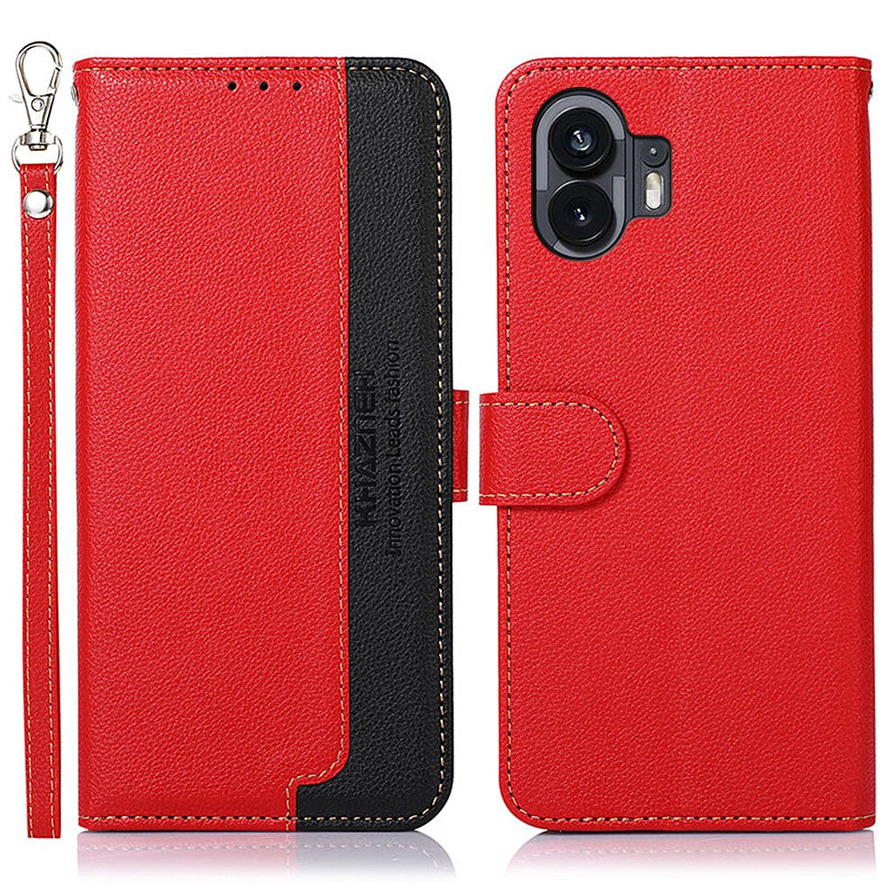 KHAZNEH For Nothing Phone (2) Anti-Scratch Phone Shell Litchi Texture Wallet Stand RFID Blocking PU Leather Case