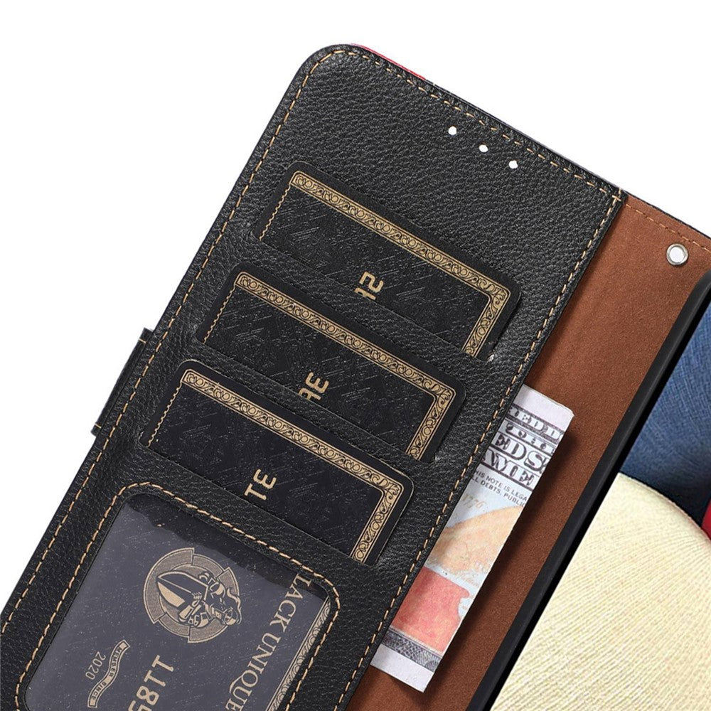 KHAZNEH For Nothing Phone (2) Anti-Scratch Phone Shell Litchi Texture Wallet Stand RFID Blocking PU Leather Case