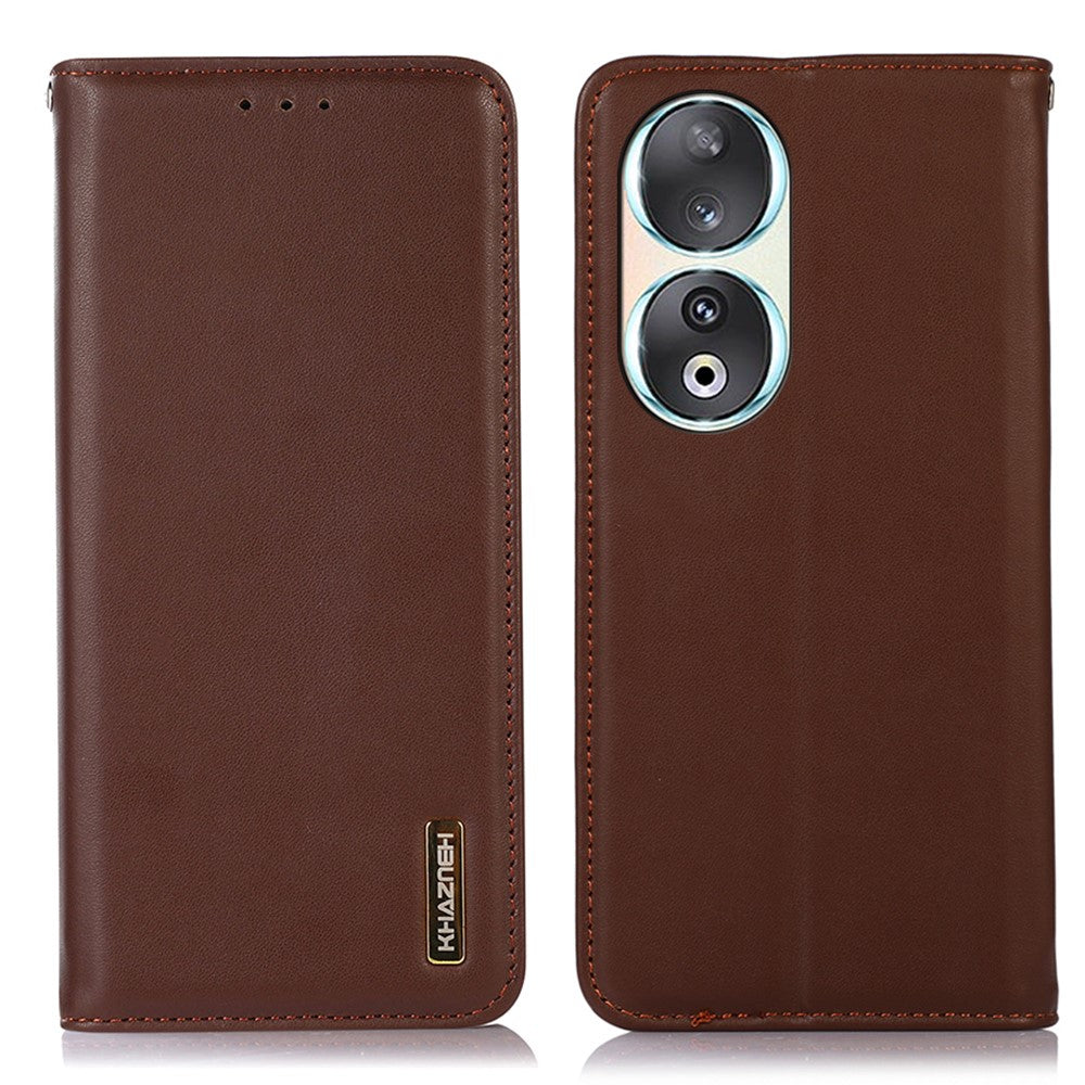 KHAZNEH RFID Blocking Wallet Phone Case for Honor 90 , Genuine Cow Leather Stand Phone Cover