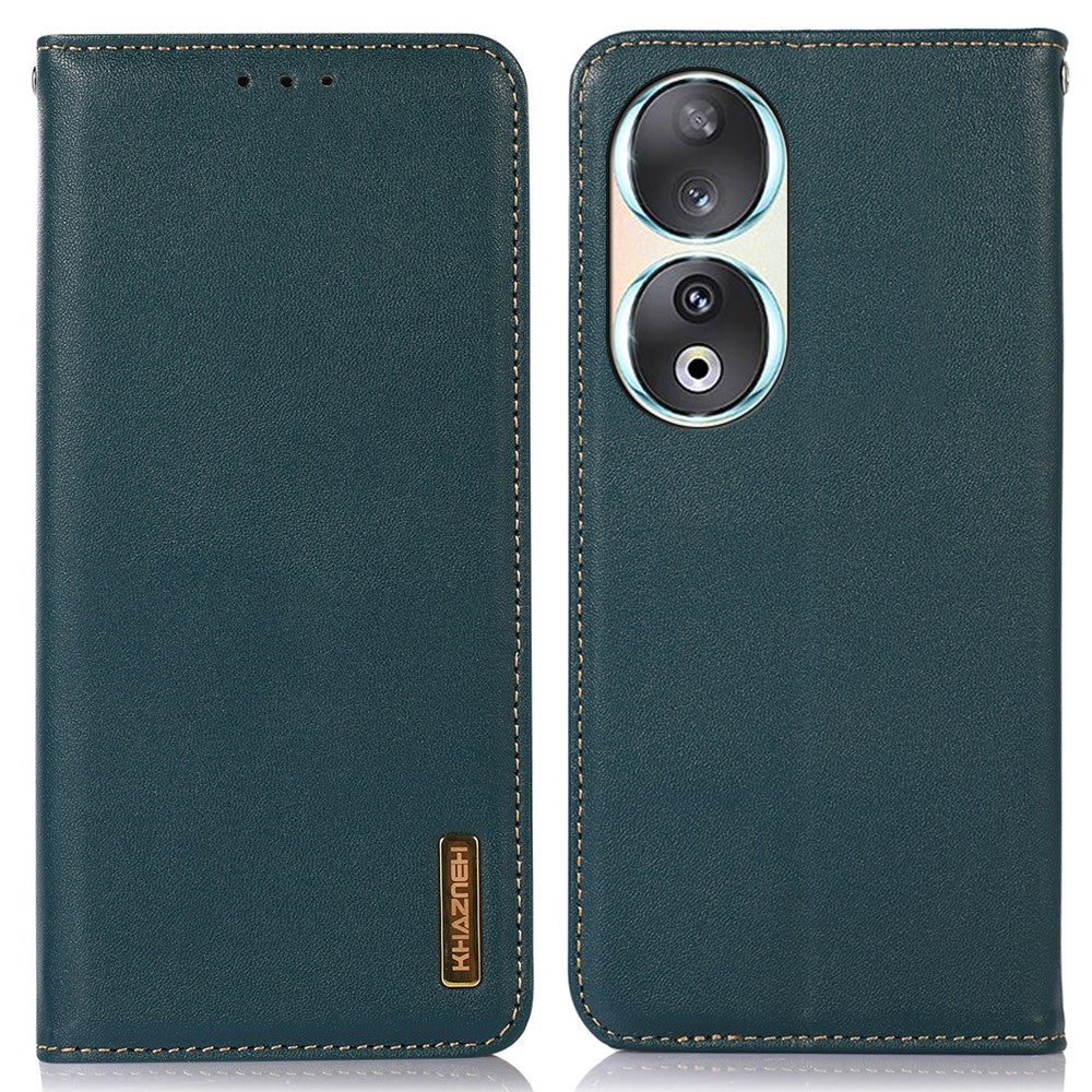 KHAZNEH RFID Blocking Wallet Phone Case for Honor 90 , Genuine Cow Leather Stand Phone Cover