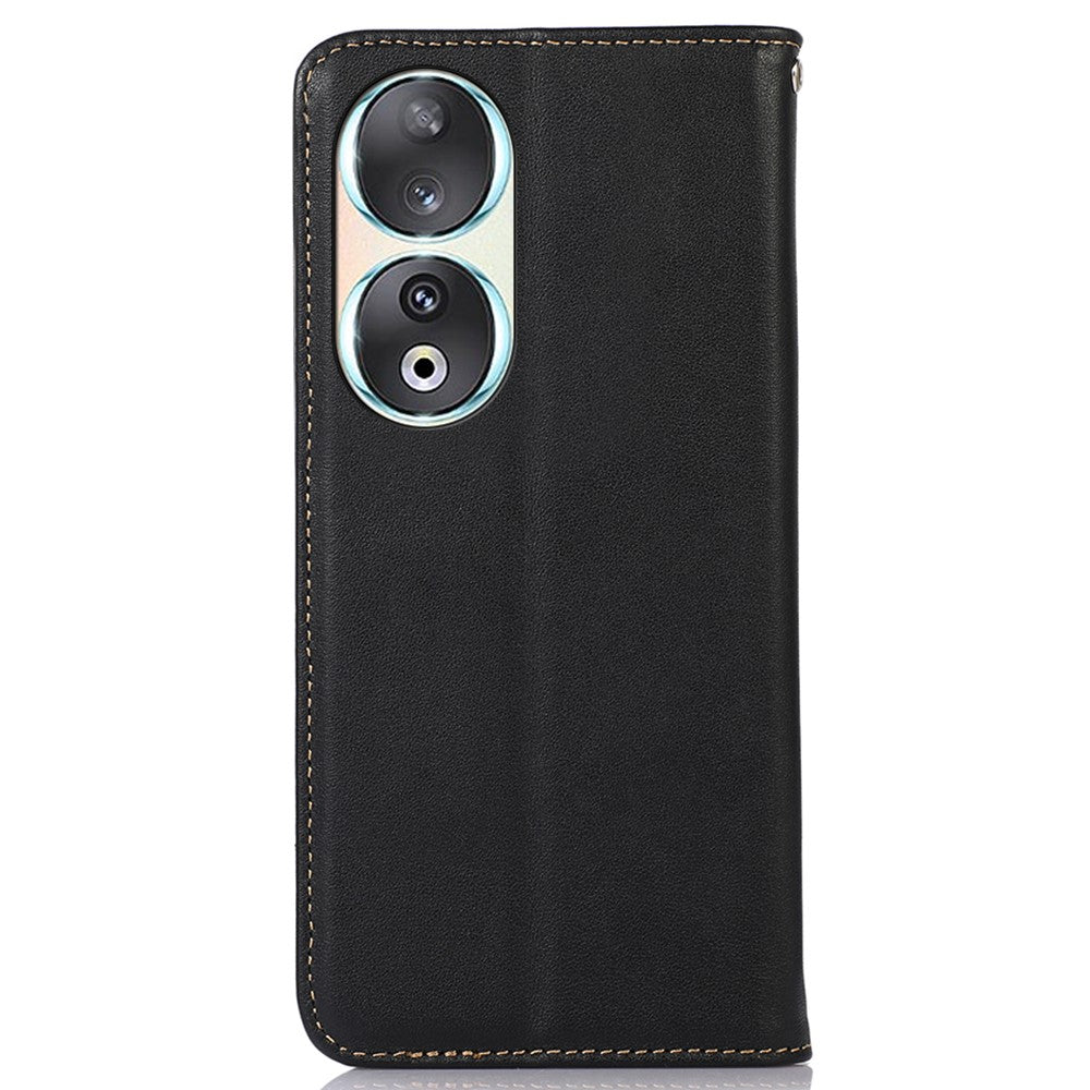 KHAZNEH RFID Blocking Wallet Phone Case for Honor 90 , Genuine Cow Leather Stand Phone Cover