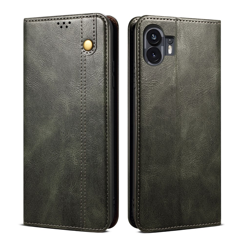 PU Leather Case for Nothing Phone (2) , Anti-Scratch Waxy Crazy Horse Texture Wallet Stand Phone Cover