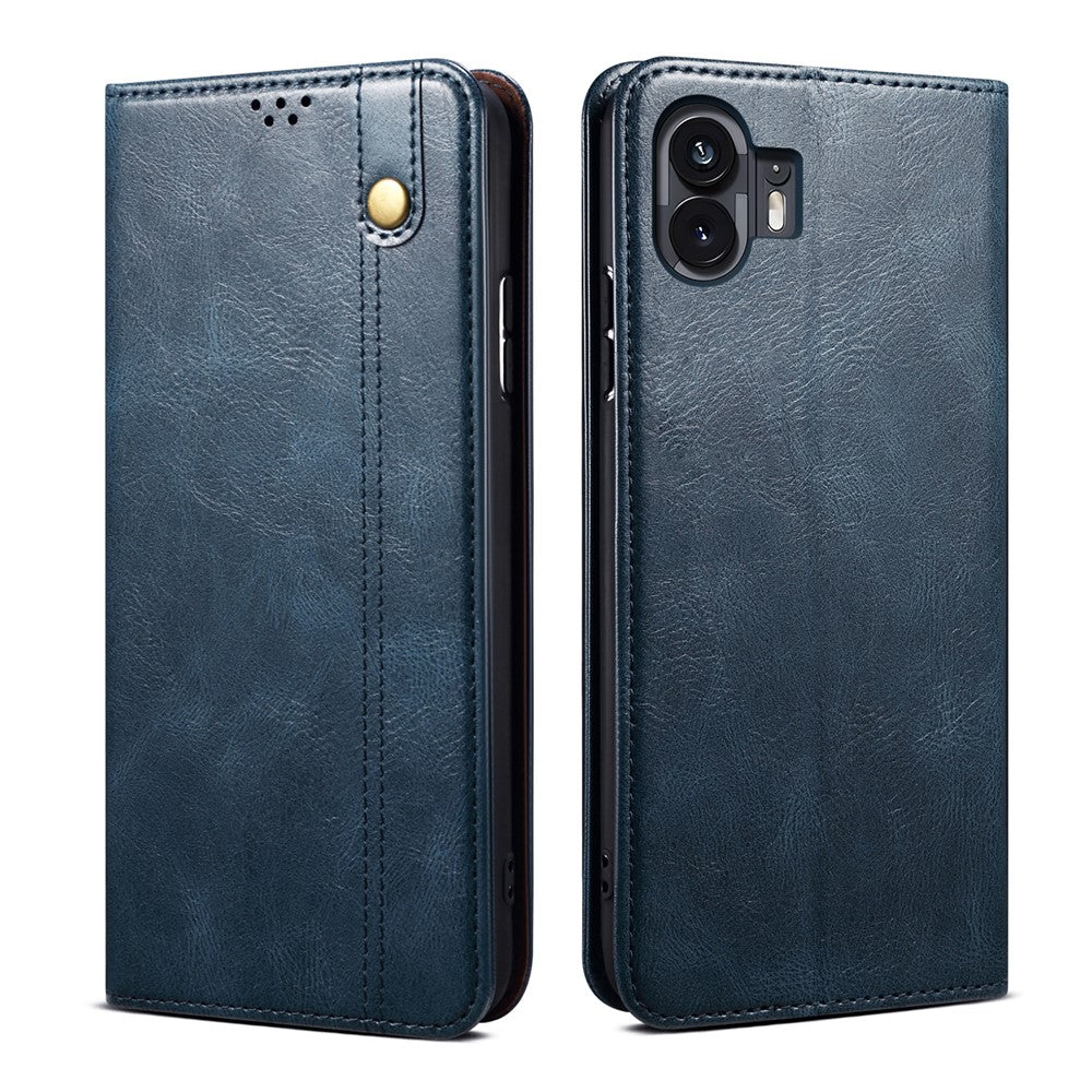 PU Leather Case for Nothing Phone (2) , Anti-Scratch Waxy Crazy Horse Texture Wallet Stand Phone Cover