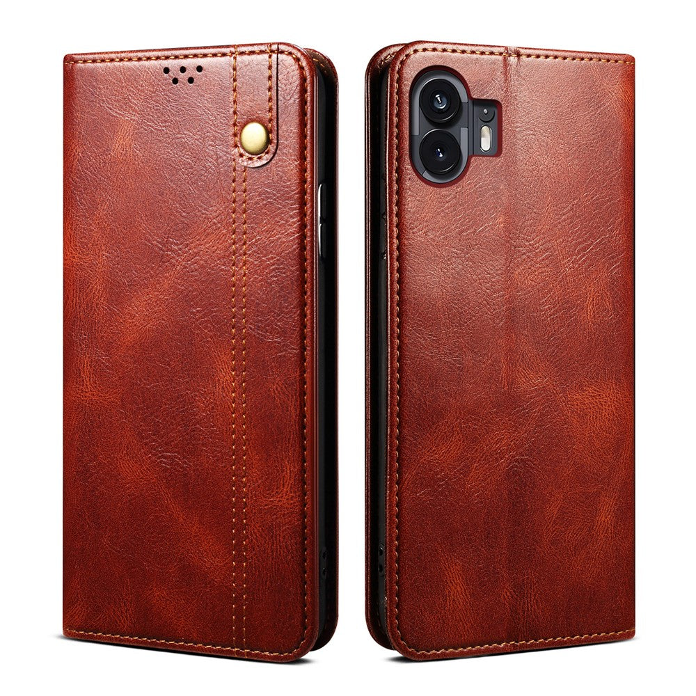 PU Leather Case for Nothing Phone (2) , Anti-Scratch Waxy Crazy Horse Texture Wallet Stand Phone Cover