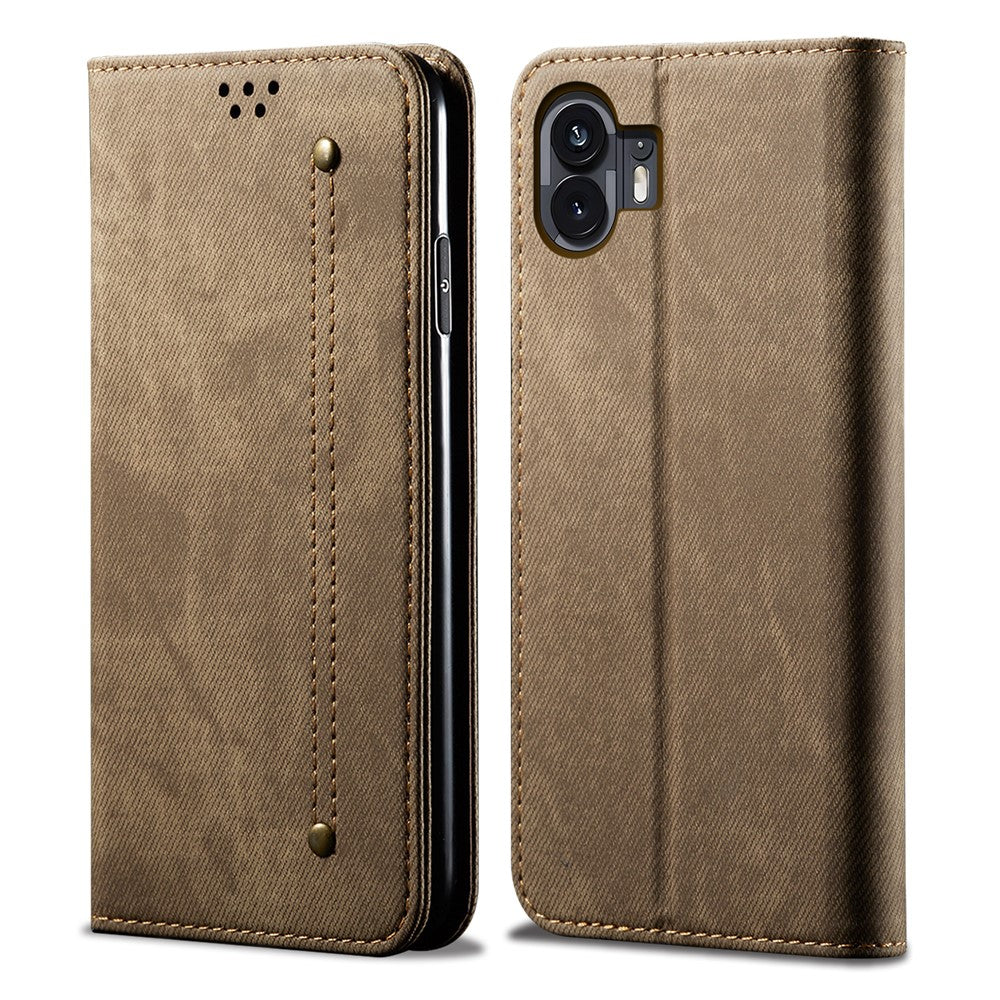 Nothing Phone (2) Handyhülle – Mit Jeansstoff-Textur, PU-Leder, Standfunktion, magnetischer Automatikverschluss, Rundumschutz, mit Brieftasche