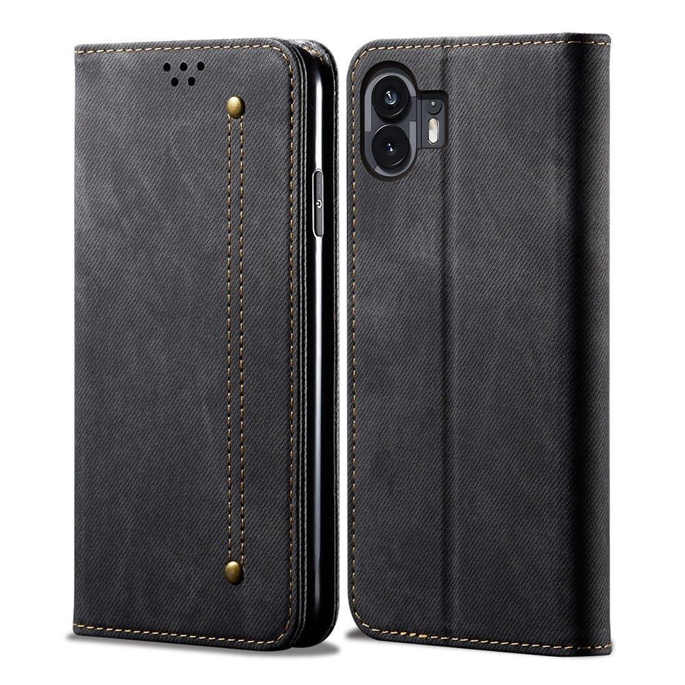 Nothing Phone (2) Handyhülle – Mit Jeansstoff-Textur, PU-Leder, Standfunktion, magnetischer Automatikverschluss, Rundumschutz, mit Brieftasche
