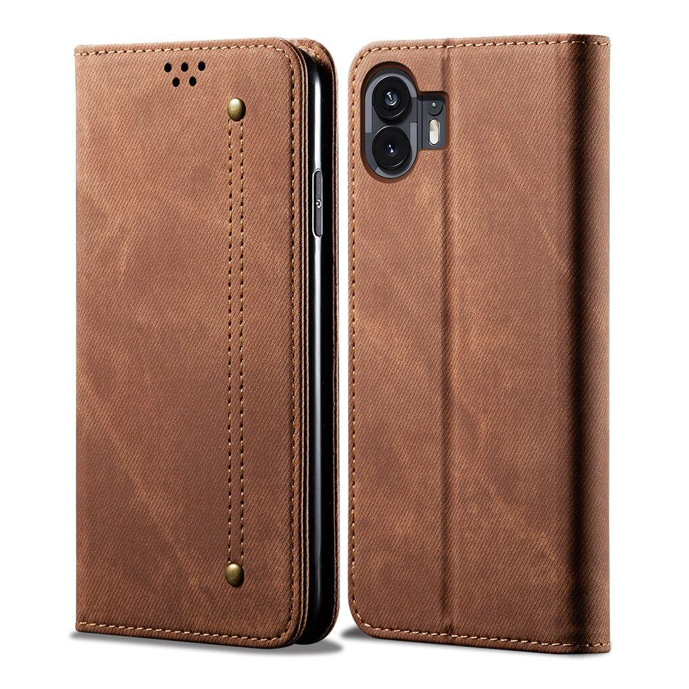 Nothing Phone (2) Handyhülle – Mit Jeansstoff-Textur, PU-Leder, Standfunktion, magnetischer Automatikverschluss, Rundumschutz, mit Brieftasche