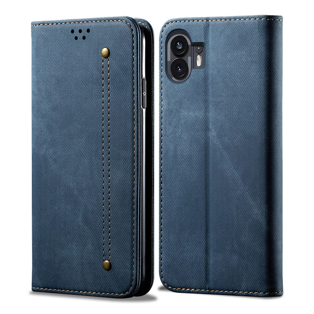 Nothing Phone (2) Handyhülle – Mit Jeansstoff-Textur, PU-Leder, Standfunktion, magnetischer Automatikverschluss, Rundumschutz, mit Brieftasche