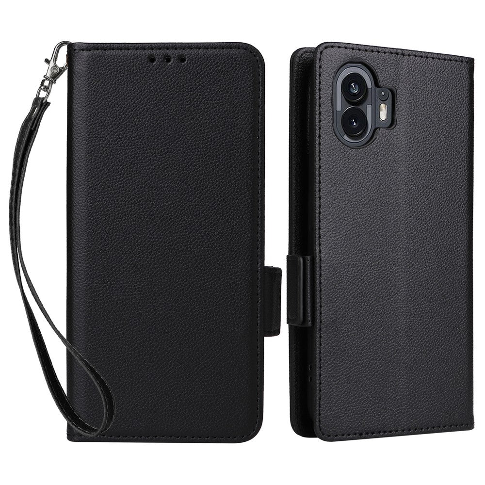 Nothing Phone (2) Wallet-Handyhülle – Aus PU-Leder & Litschi-Textur, mit Ständer & Tragegurt