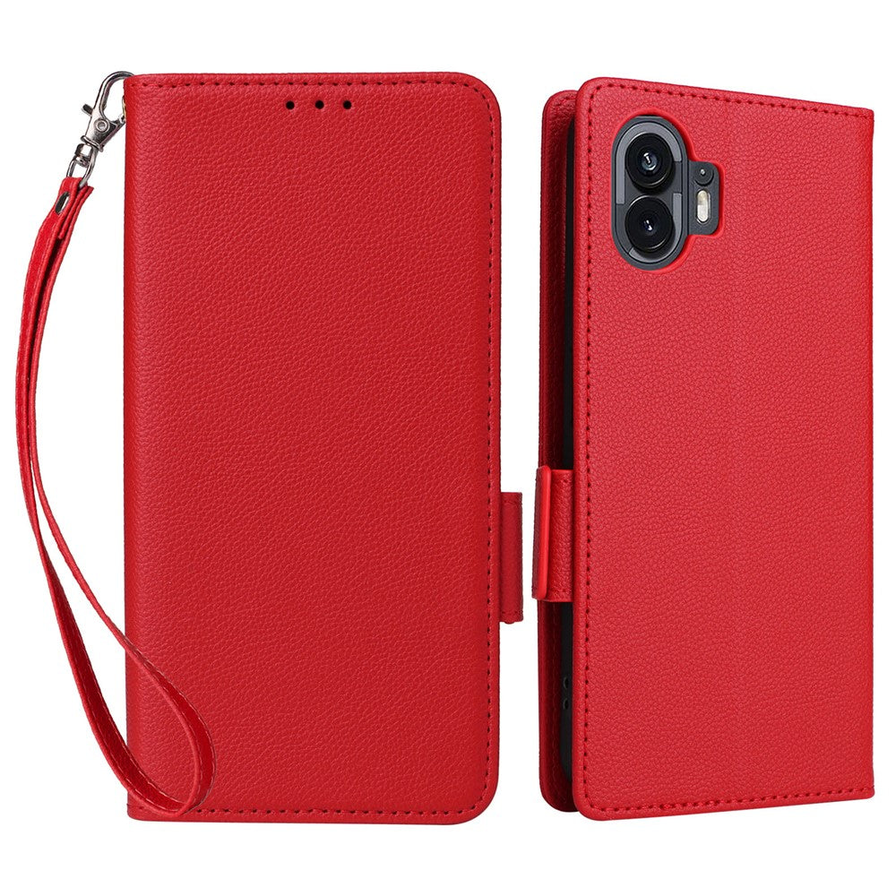 Nothing Phone (2) Wallet-Handyhülle – Aus PU-Leder & Litschi-Textur, mit Ständer & Tragegurt