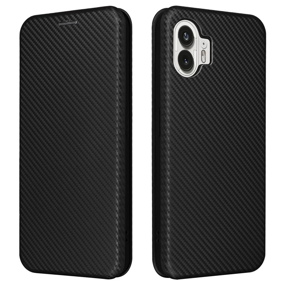 Nothing Phone (2) Wallet-Handyhülle – Mit Carbonfaser-Textur, Kartenhalter, Lederständer
