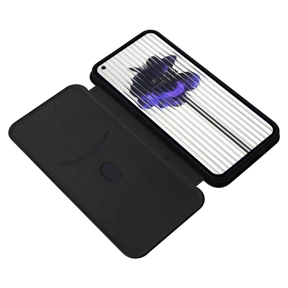 Nothing Phone (2) Wallet-Handyhülle – Mit Carbonfaser-Textur, Kartenhalter, Lederständer