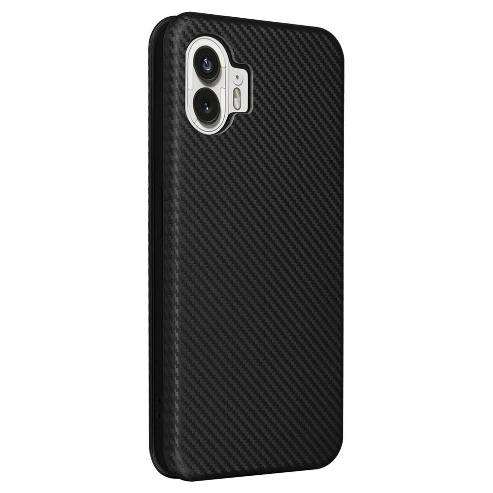 Nothing Phone (2) Wallet-Handyhülle – Mit Carbonfaser-Textur, Kartenhalter, Lederständer