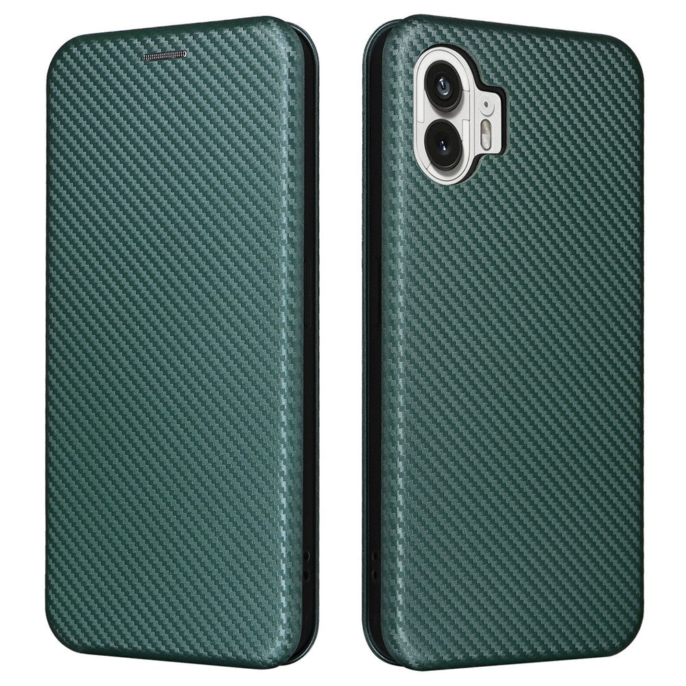 Nothing Phone (2) Wallet-Handyhülle – Mit Carbonfaser-Textur, Kartenhalter, Lederständer