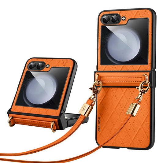 Galaxy Z Flip5 5G – Handyhülle aus Kunststoff und PU-Leder, mit Schulterriemen