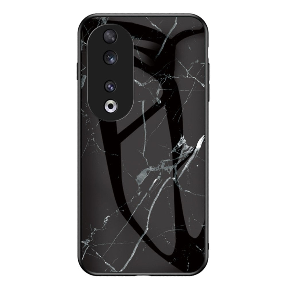 For Honor 90 Marble Pattern Back Case Tempered Glass+PC+TPU Shockproof Phone Cover