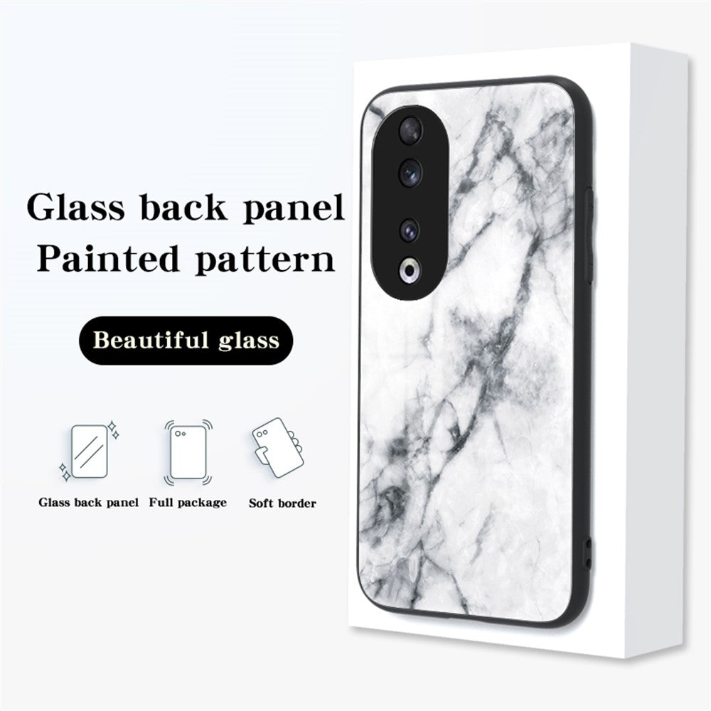 For Honor 90 Marble Pattern Back Case Tempered Glass+PC+TPU Shockproof Phone Cover